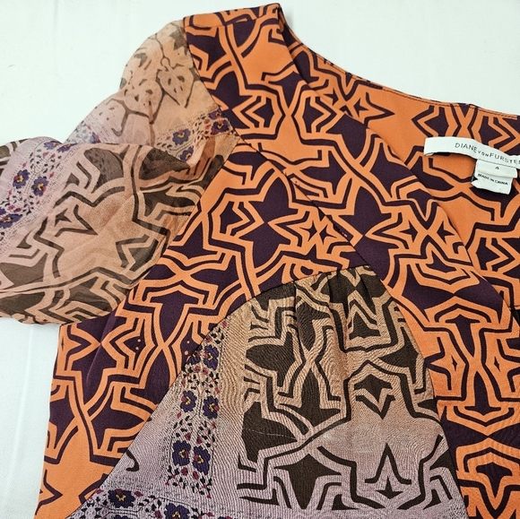 Diane Von Furstenberg Tabalah Silk V Neck Dress In Orange And Maroon Size 4 - Picture 7 of 16